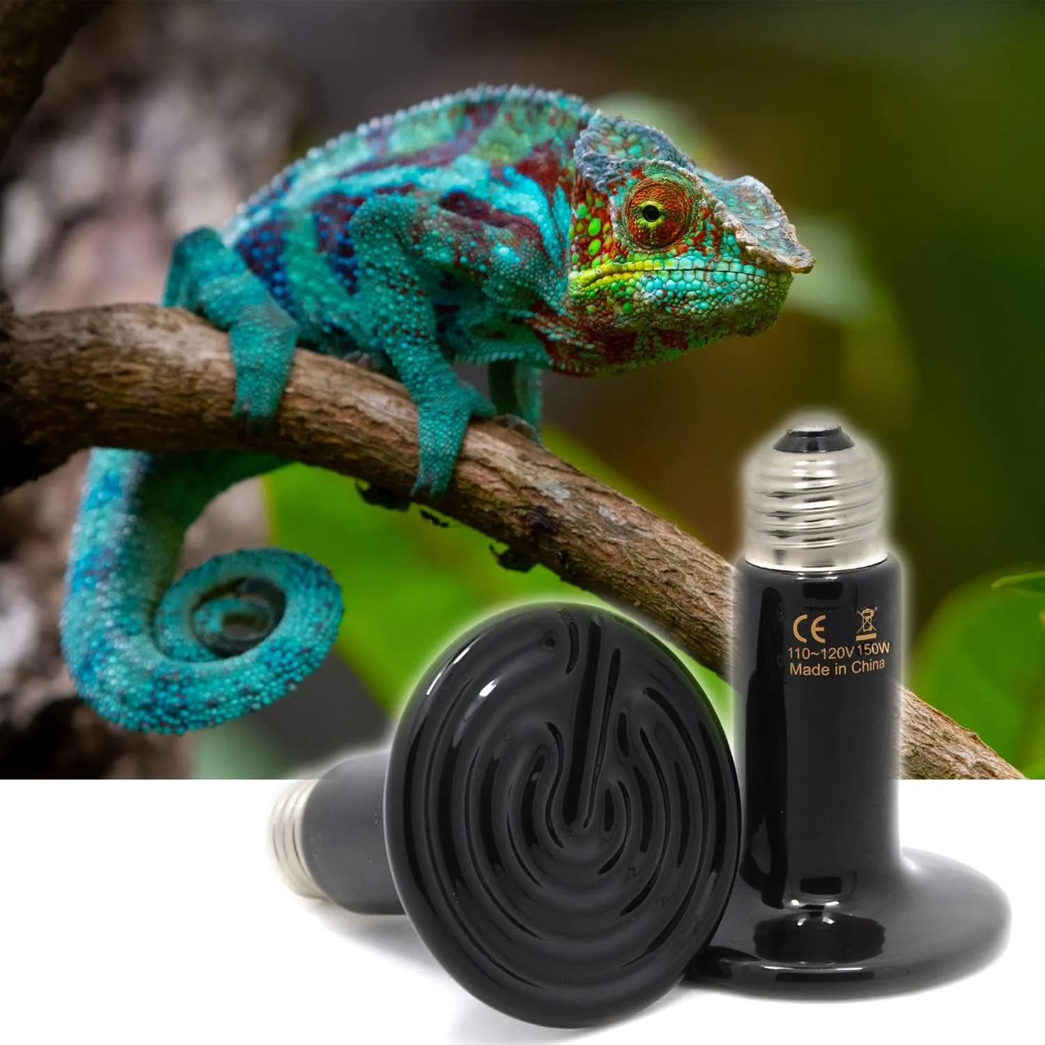 150W 2-Pack Ceramic Heat Lamp Bulb Infrared Reptile for Pet Coop Lizard Snake Turtle Aquarium No Light No Harm Emitted