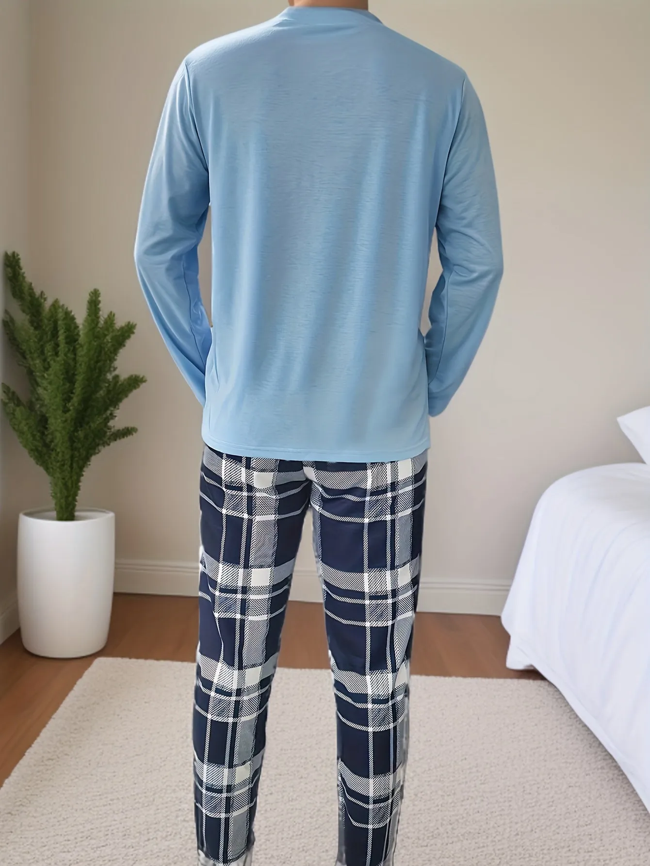 2pcs/set Men's NY Print Pajamas Set, Long Sleeve Round Neck T-shirt & Trousers, Comfortable Skin-friendly Set