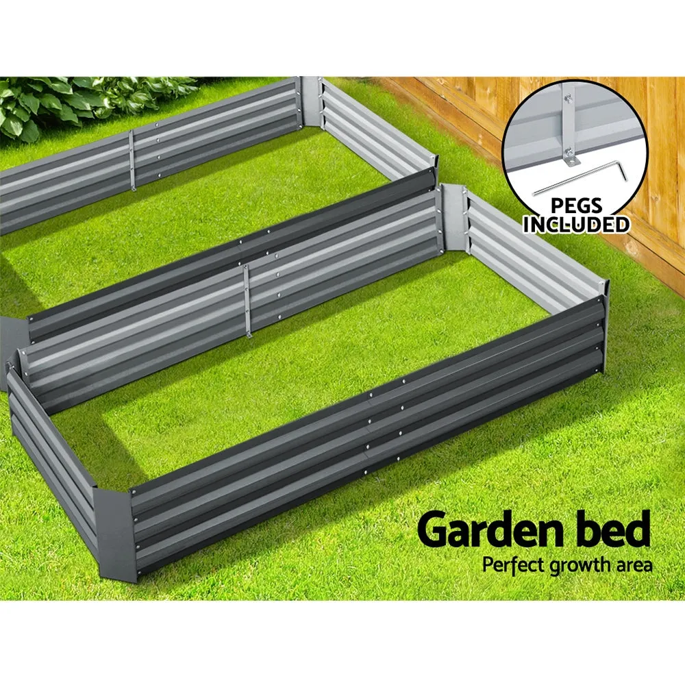 2x Galvanised Raised Garden Bed Garden Planter Pot 210cm x 90cm Grey