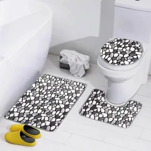 3 PCs Anti Skid Commode Mat Set-Stones Style