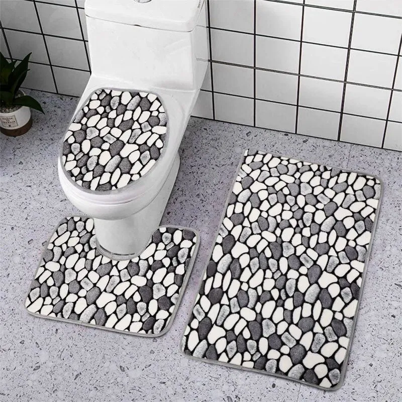 3 PCs Anti Skid Commode Mat Set-Stones Style