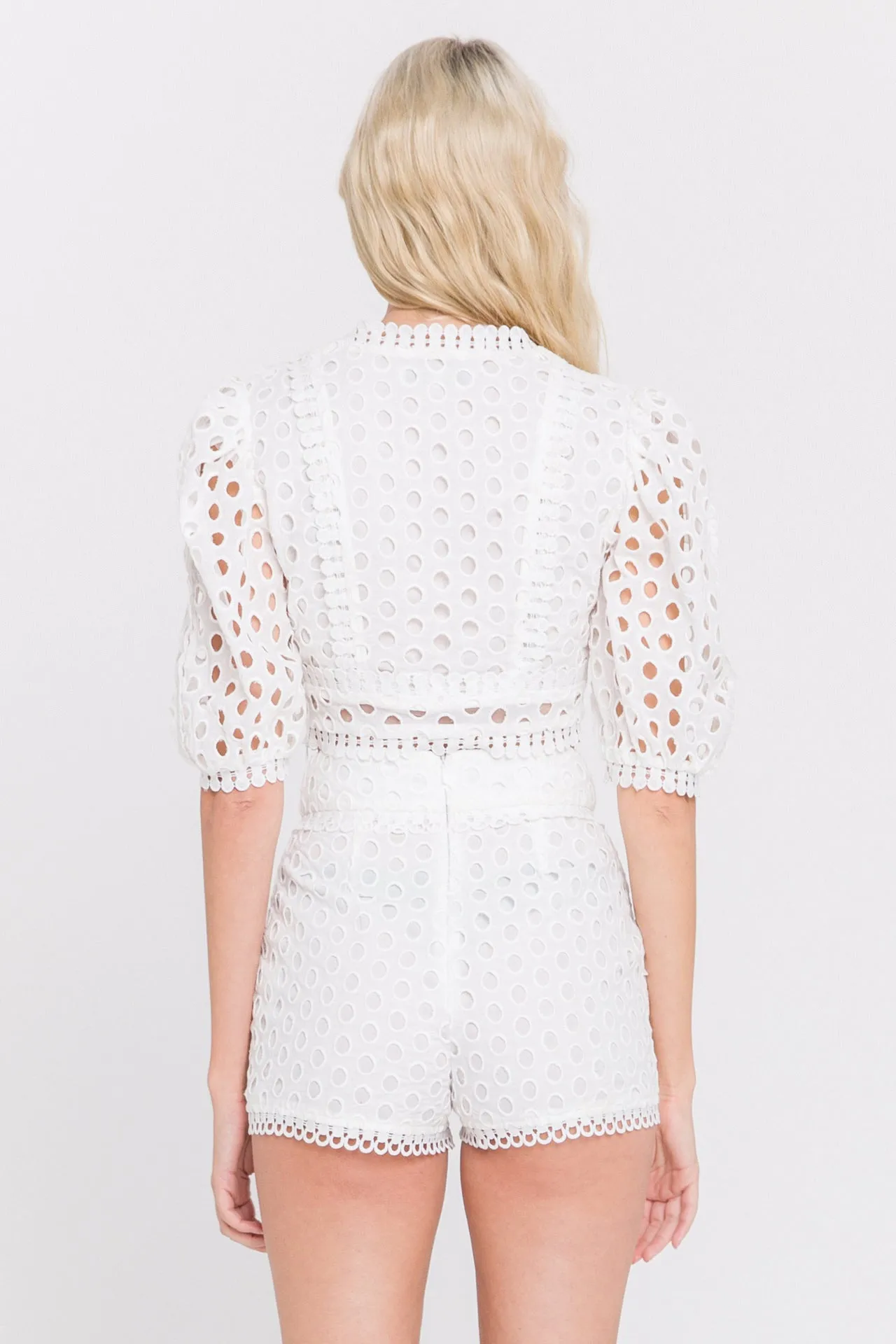 All Over Eyelet Puff Sleeve Blouse