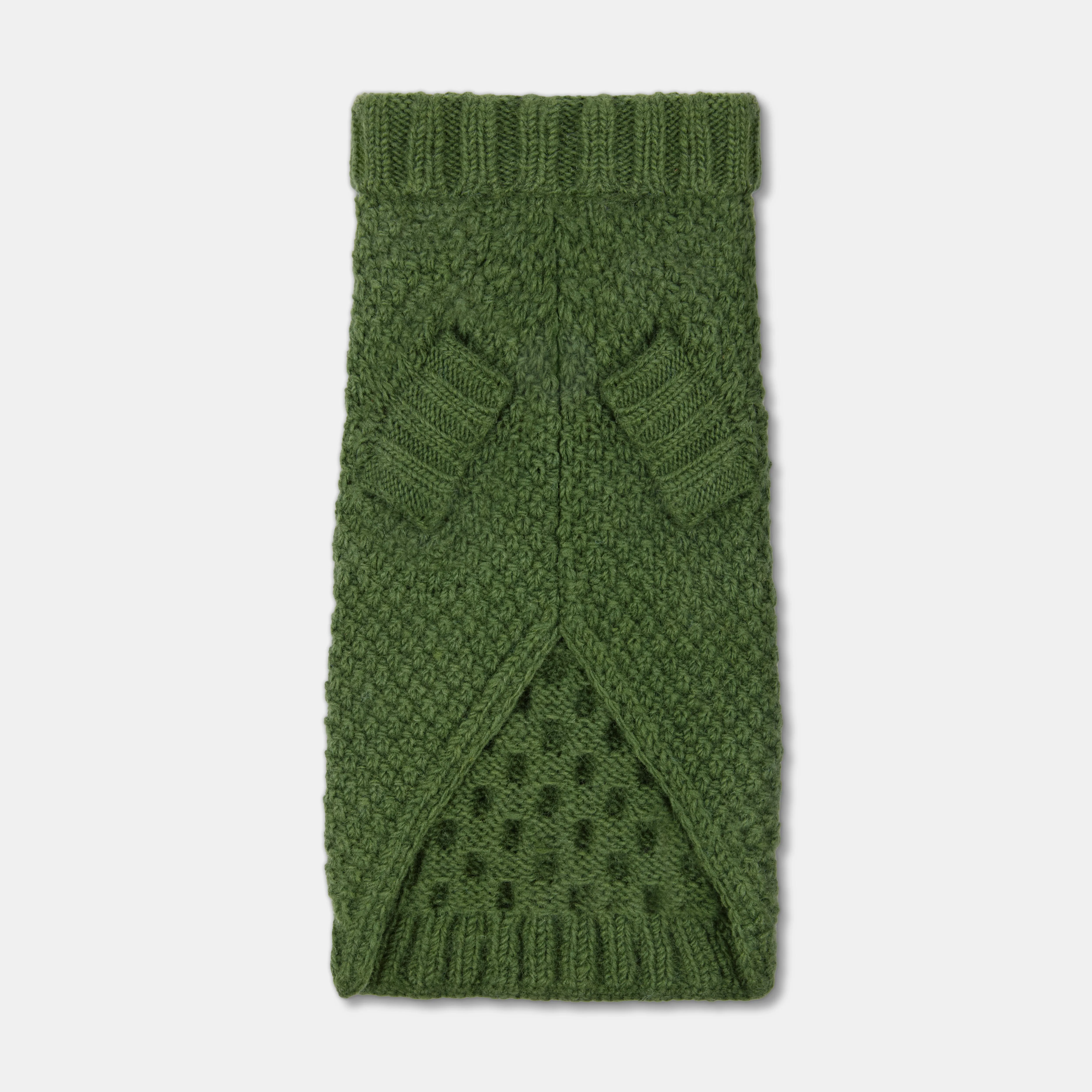 Aran Basil Green Hand knitted Designer Wool Dog Jumper