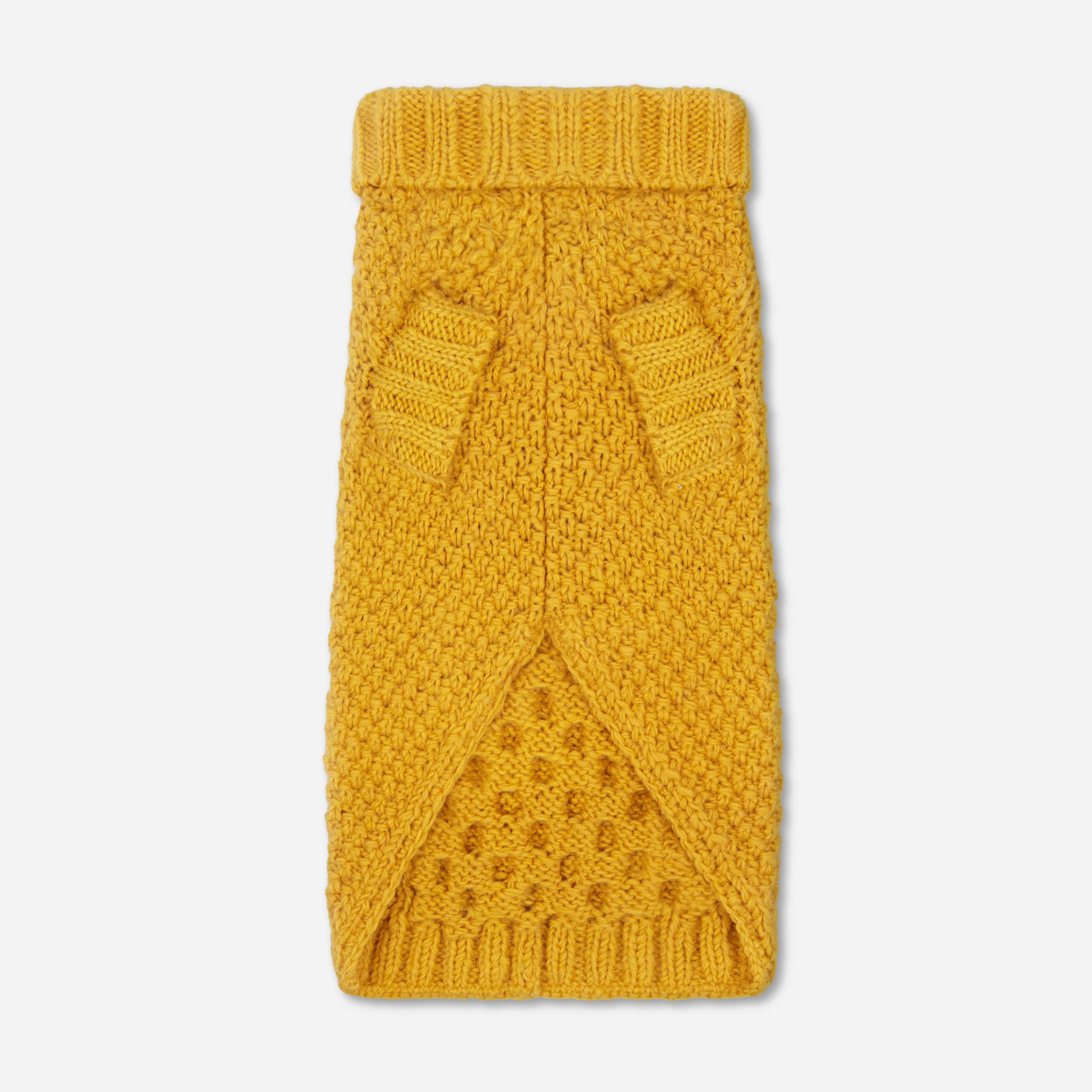 Aran Mustard Yellow Hand knitted Designer Wool Dog Jumper