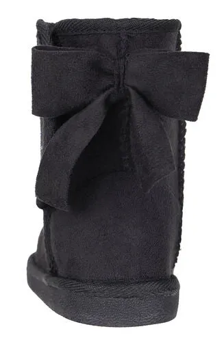 Arctic Paw - Girls Boots Suede Faux Fur Sherpa Lined (Hook and Loop) with Bow and Glitter