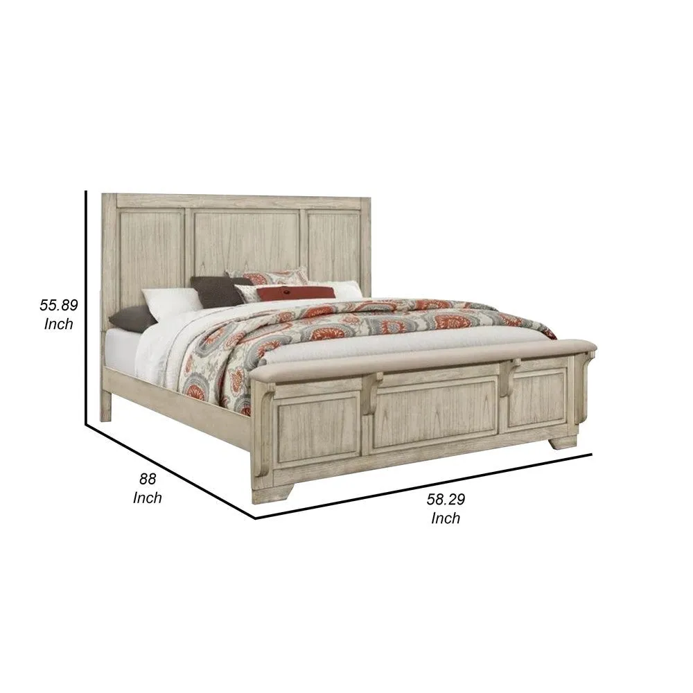 Ashen Full Size Bed, Transitional Panel Design, Wire Brushed Rustic White By Casagear Home