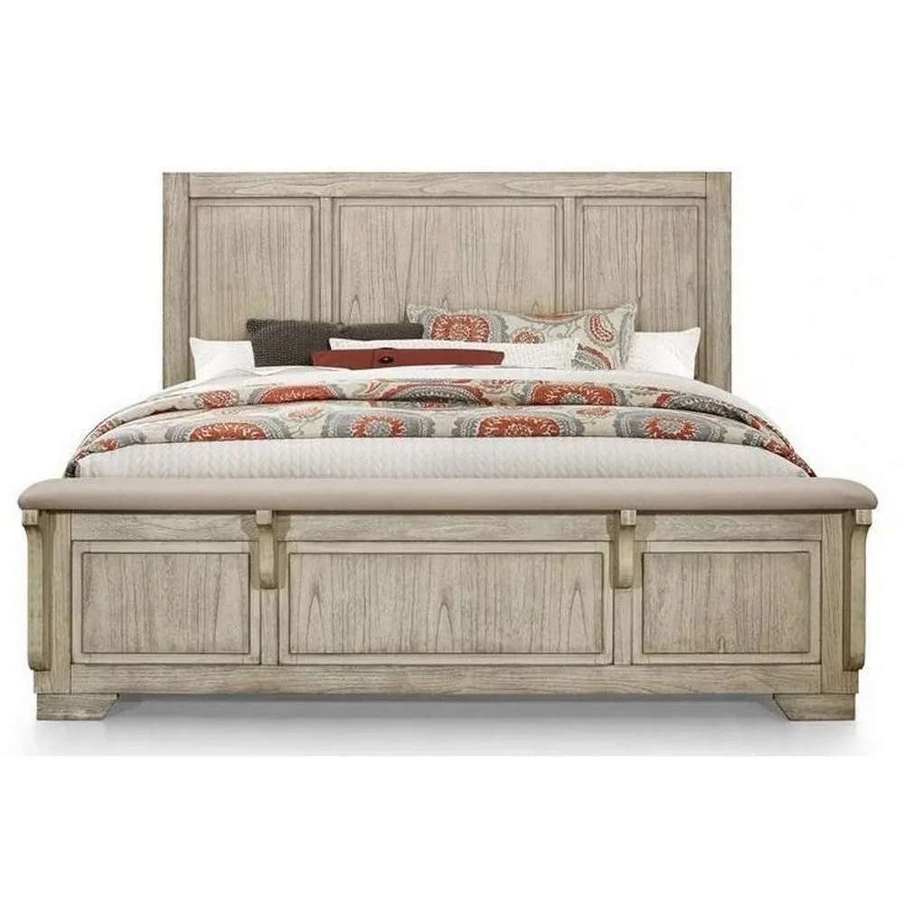 Ashen Full Size Bed, Transitional Panel Design, Wire Brushed Rustic White By Casagear Home