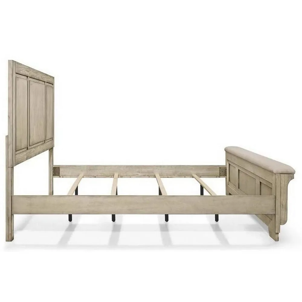 Ashen Full Size Bed, Transitional Panel Design, Wire Brushed Rustic White By Casagear Home