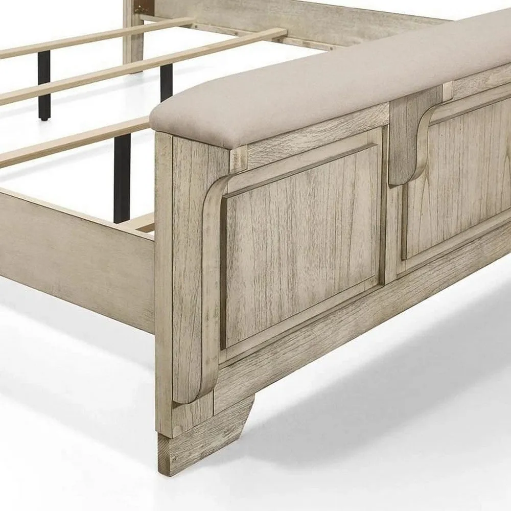 Ashen Full Size Bed, Transitional Panel Design, Wire Brushed Rustic White By Casagear Home