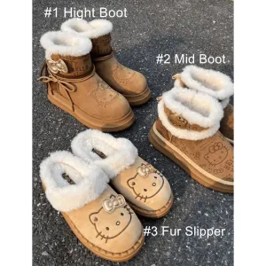 Authentic Brown Kitty Fuzzy Snow Boots KI661