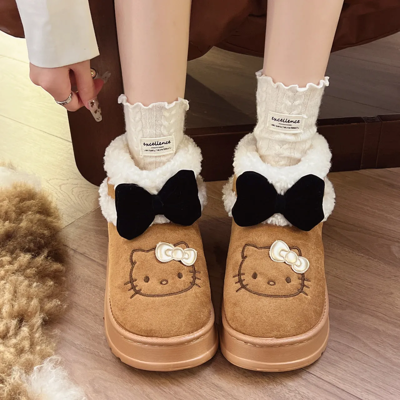 Authentic Brown Kitty Fuzzy Snow Boots KI661