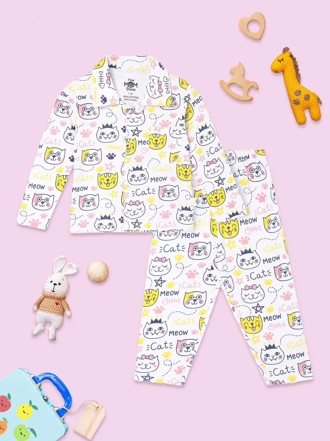 Baby and Kids Pajama Nightsuit Set - Meow Meow