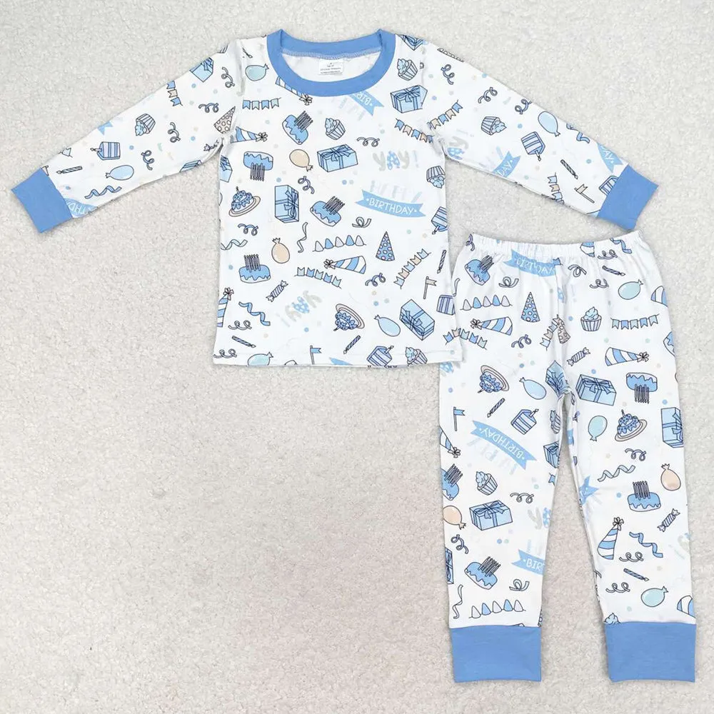 Baby Boys Pajamas Birthday Blue Shirt Pants Pajamas Clothes Sets BLP0470