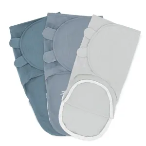 Baby Easy Swaddle Blankets w/ Zipper - 3 Pack By Comfy Cubs (Stone/Pacific Blue/Nomadic Blue)