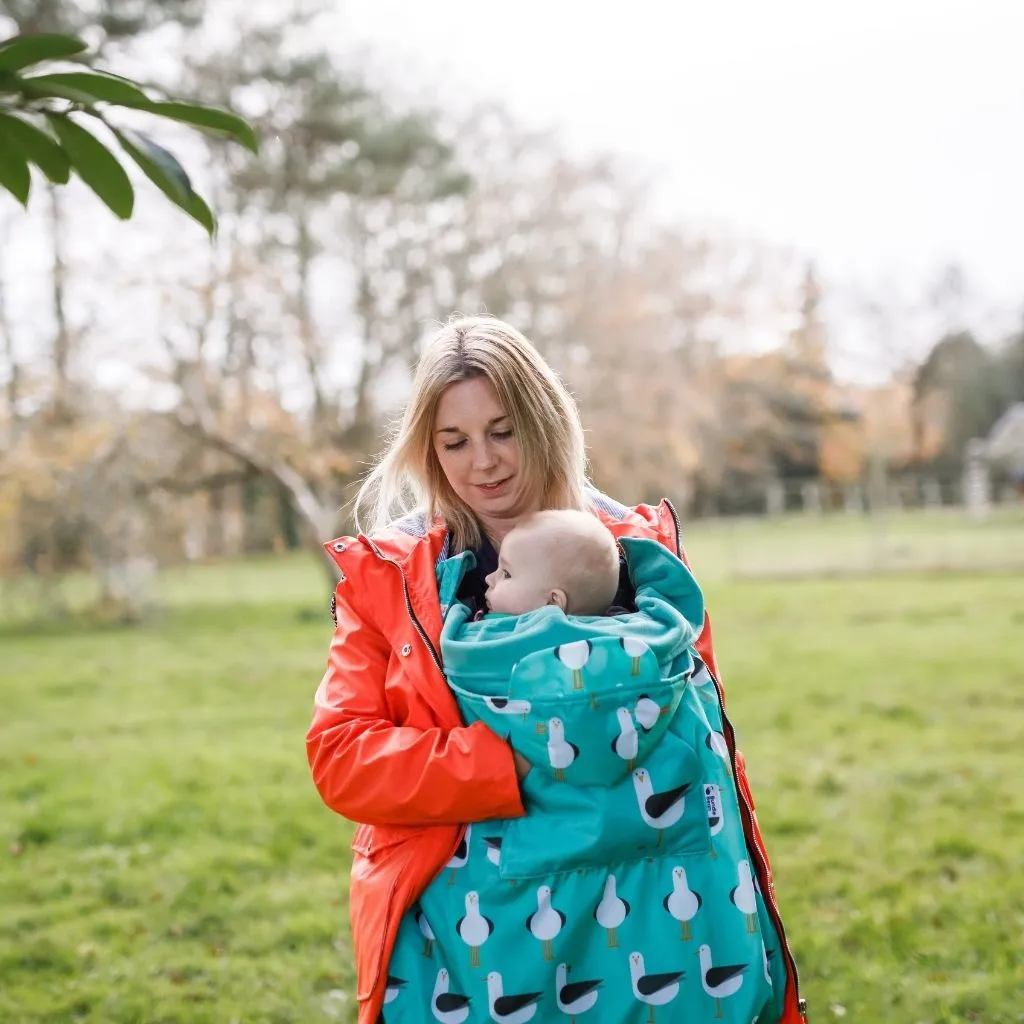 BabyWearing Fleece-lined Cover - TEAL SEAGULLS