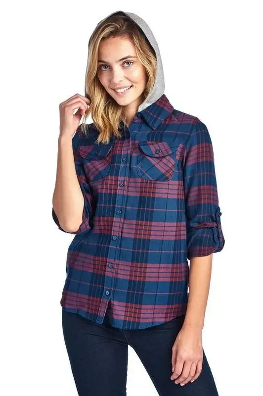 Bailey Flannel Plaid Shirt with Hoodie