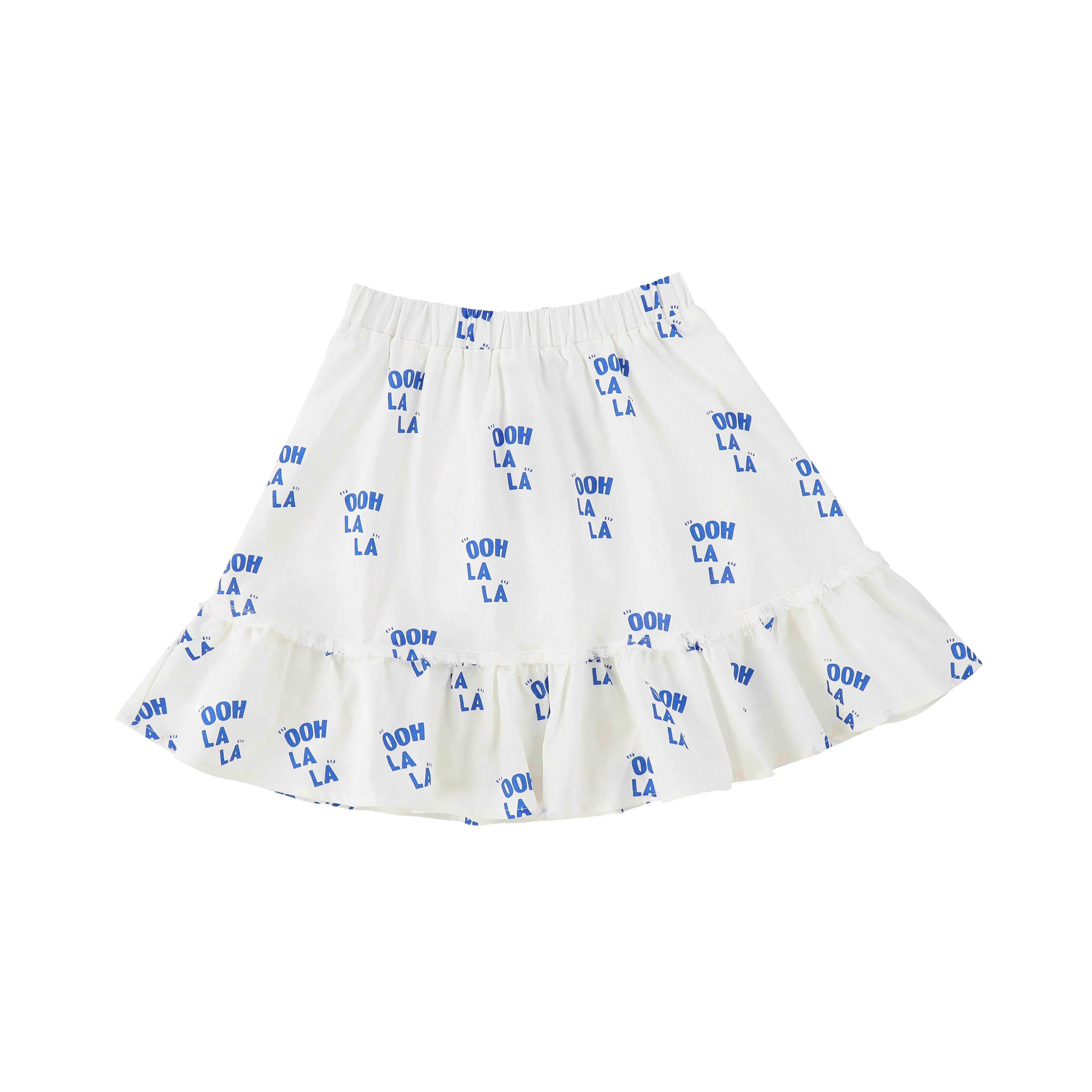 BAMBOO BASICS BLUE LINEN GRAPHIC PRINT RUFFLE SKIRT [Final Sale]