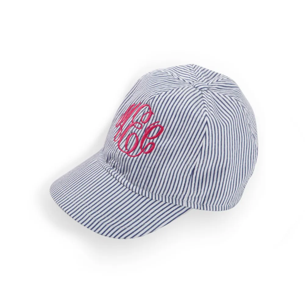 Baseball Hat -- Navy Seersucker Stripe