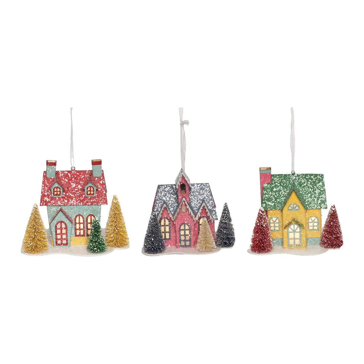 Boho Christmas Houses Ornament, Asst. of 3