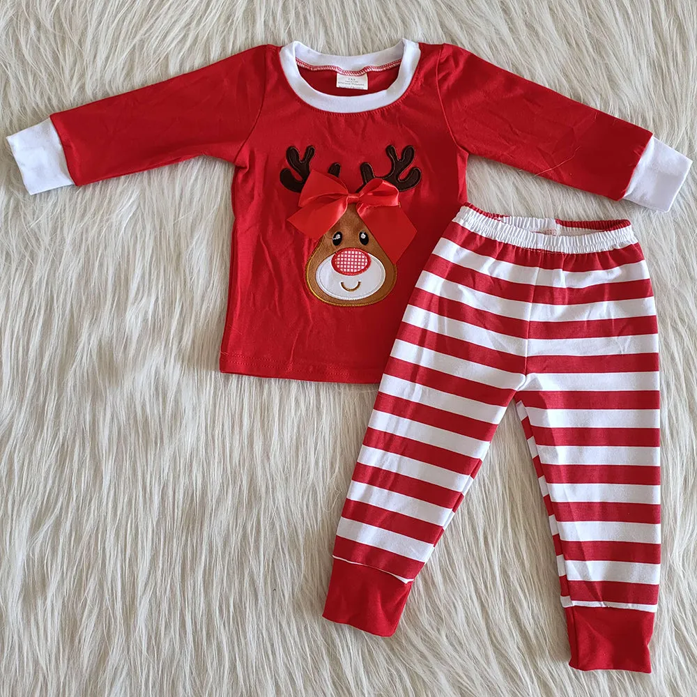 Boutique Boys Pajamas Set Deer Embroidery Christmas Baby Kid Pajamas 6 A18-28