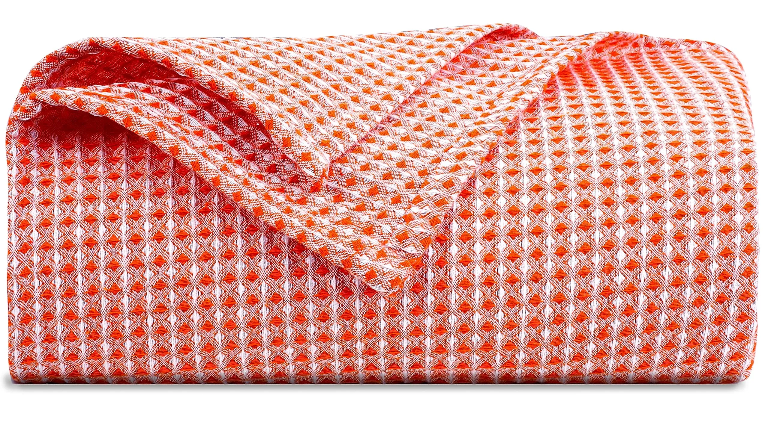 BSB HOME 100% Cotton Waflle Blanket Breathable, Soft Touch & Skin Friendly All Season for Bed & Sofa Indoor and Outdoor Double Bed Blanket | Dohar (Colour-Orange, 230 x 228 Cm)