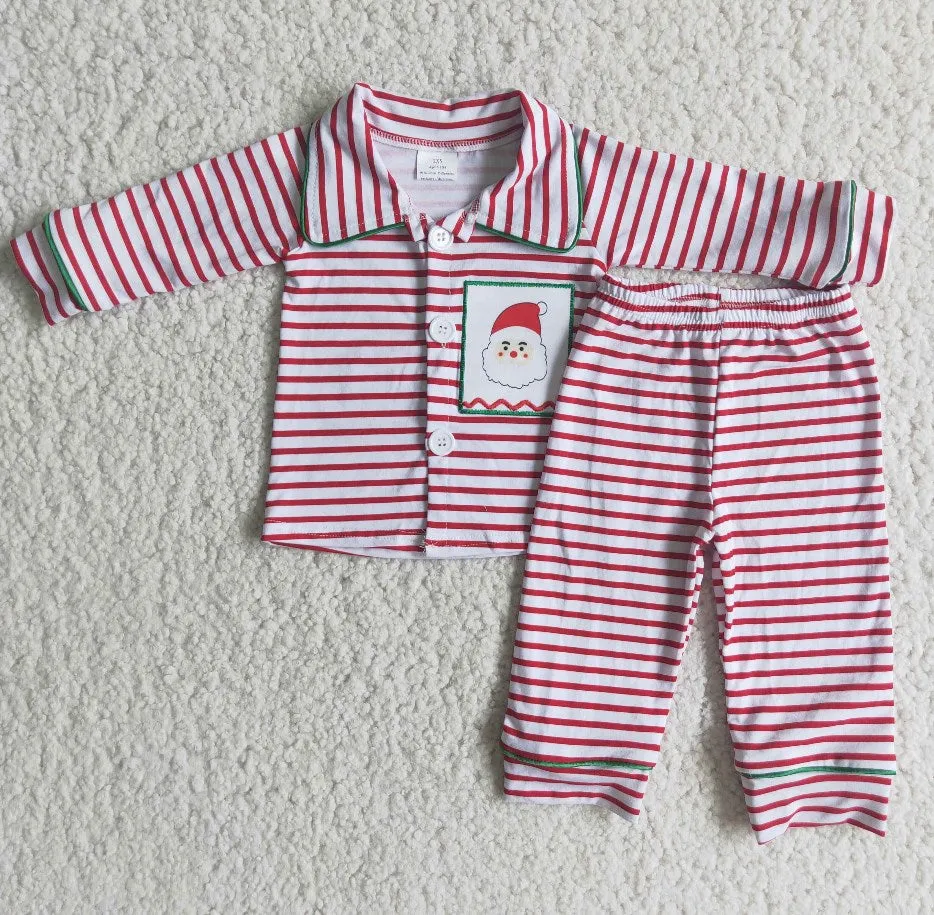 Christmas Girls Pajamas Set Santa Claus Embroidery Boutique Baby Girl Pajamas Nightwear 6 B9-3