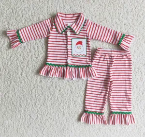 Christmas Girls Pajamas Set Santa Claus Embroidery Boutique Baby Girl Pajamas Nightwear 6 B9-3