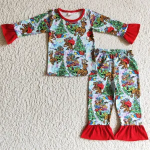 Christmas Kids Boutique Pajamas Girls Sleepwear Deer Print Cue Baby Girl Pajamas Set GLP0242