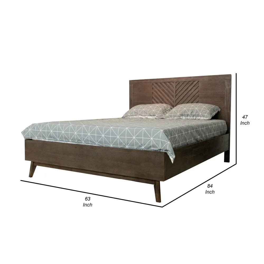 Cid Leno Queen Size Platform Bed, Chevron, Dark Brown Solid Acacia Wood By Casagear Home