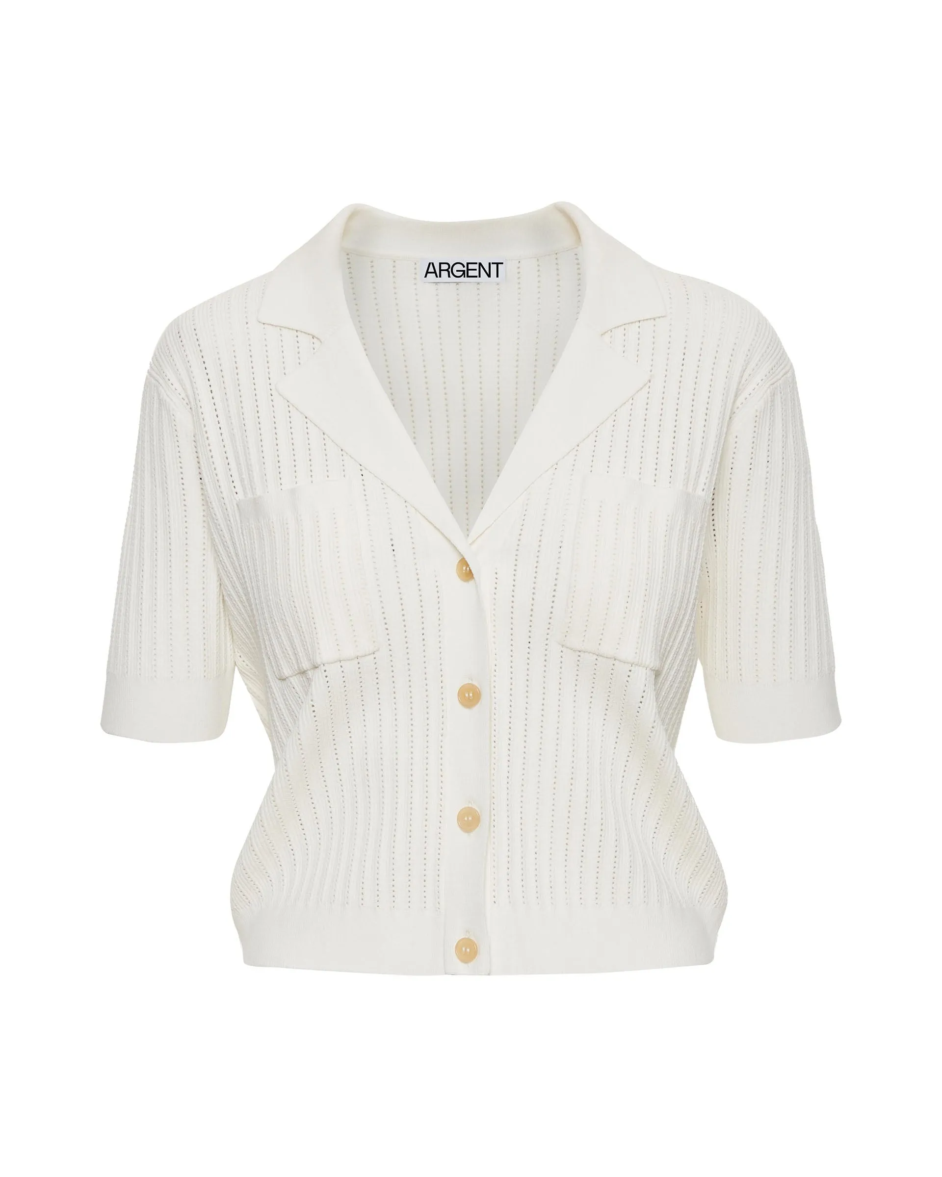 Collared Pocket Knit in Viscose Blend | Ivory