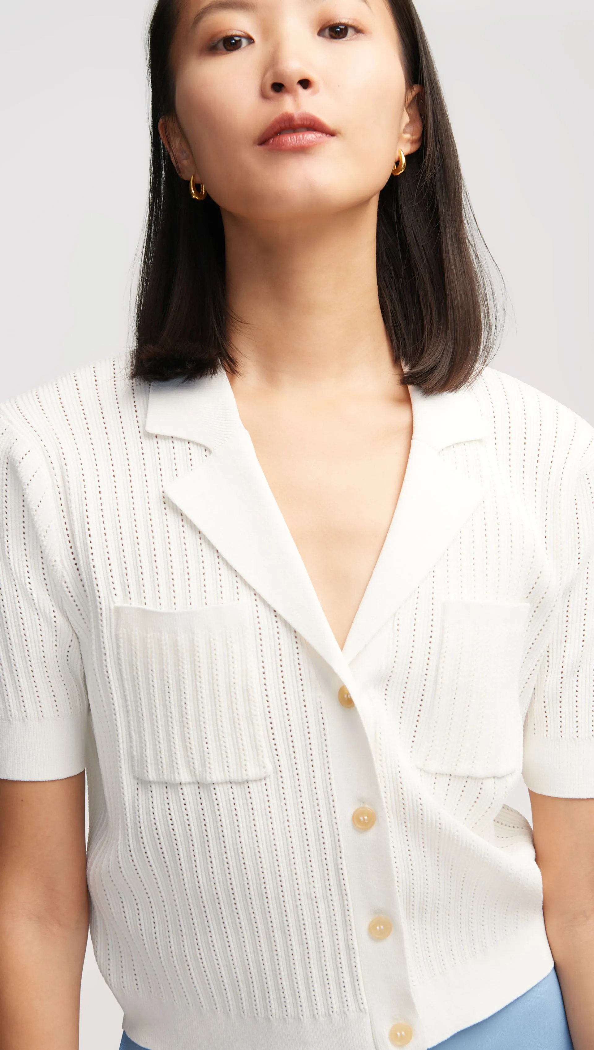 Collared Pocket Knit in Viscose Blend | Ivory