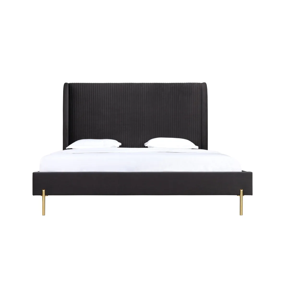 Dark Grey Velvet Upholstered Platform Bed - King Size