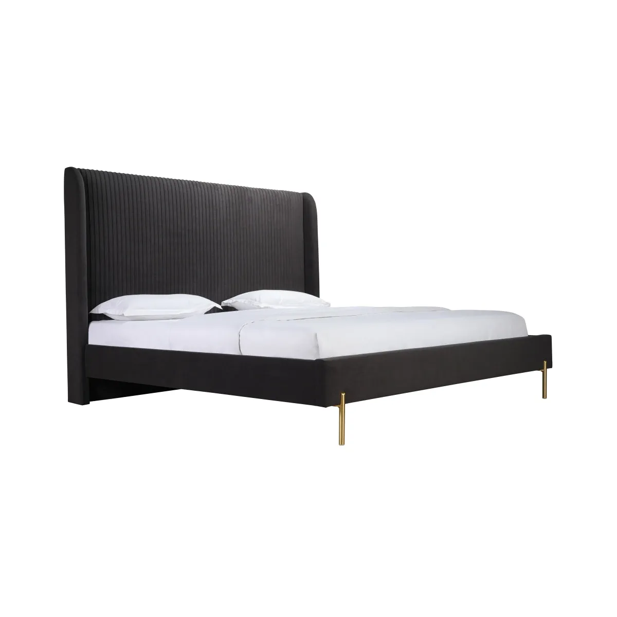 Dark Grey Velvet Upholstered Platform Bed - King Size