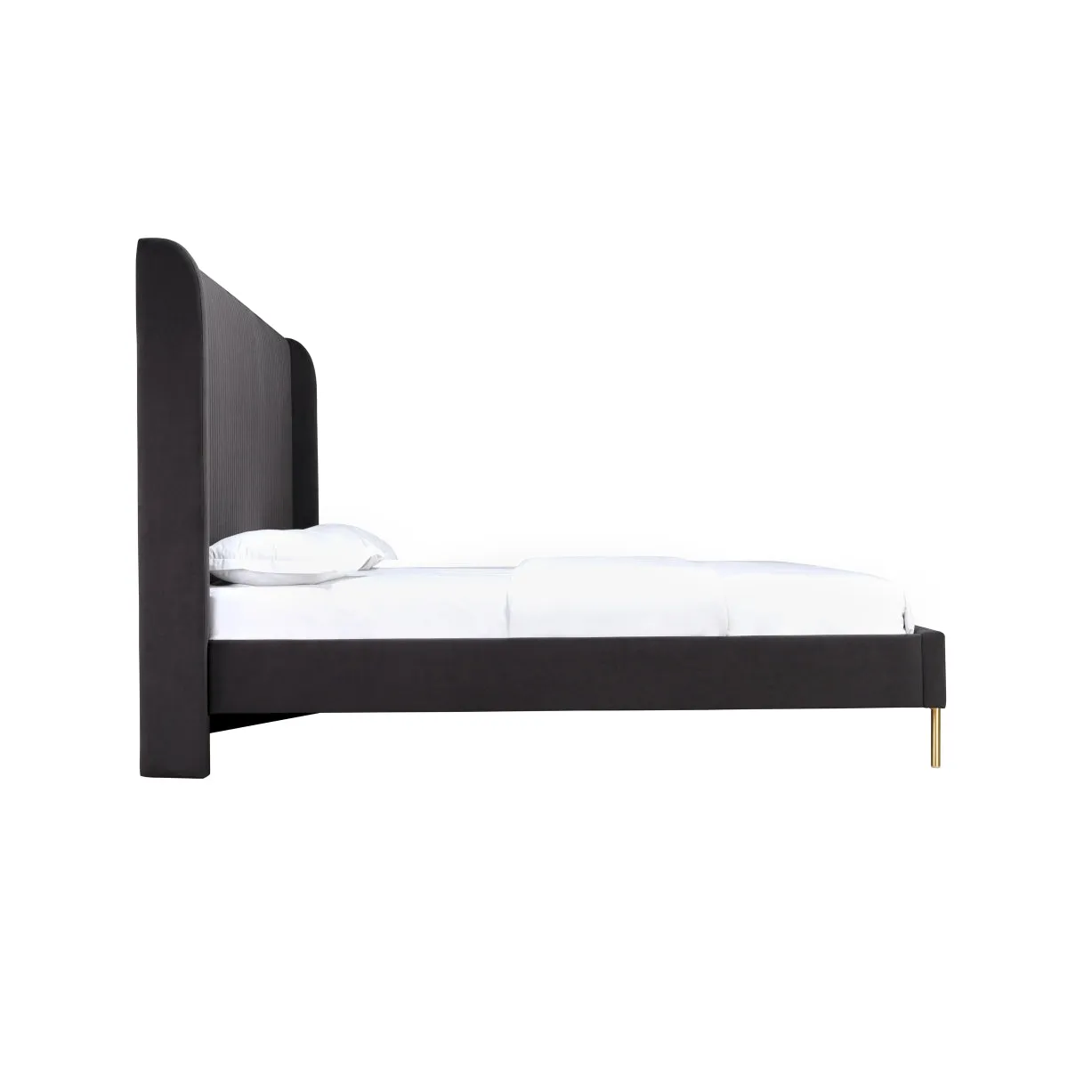 Dark Grey Velvet Upholstered Platform Bed - King Size