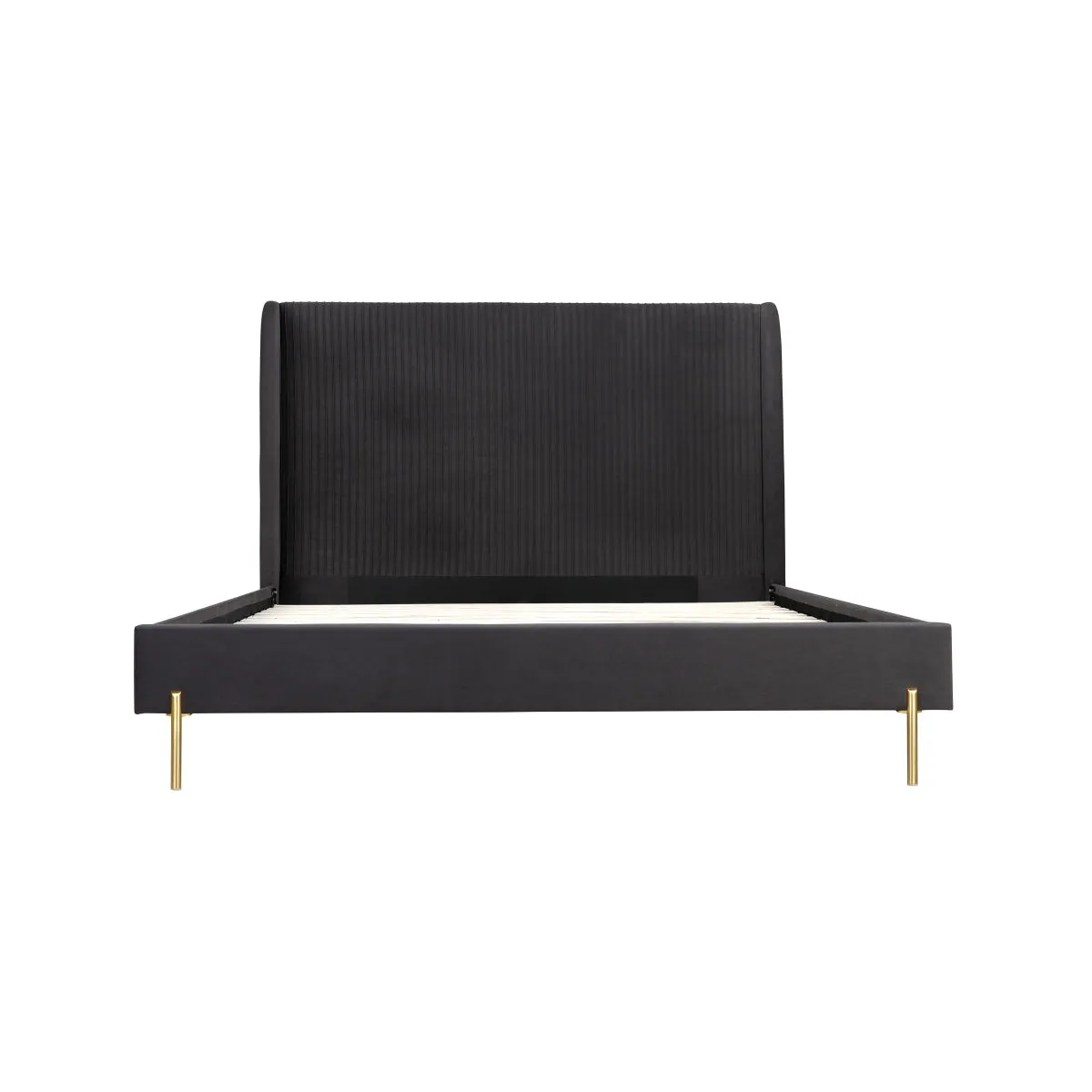 Dark Grey Velvet Upholstered Platform Bed - King Size