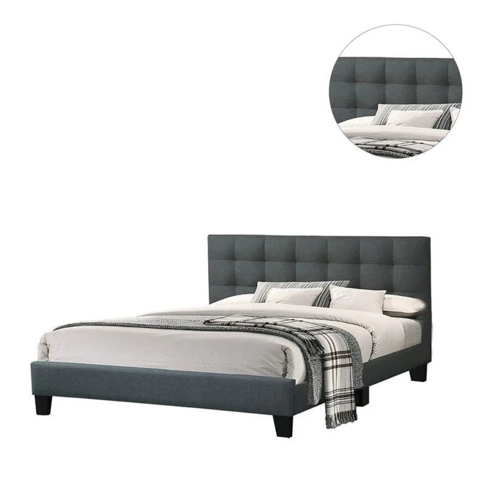 Dex California King Bed, Tufted Upholstery, Charcoal Gray By Casagear Home