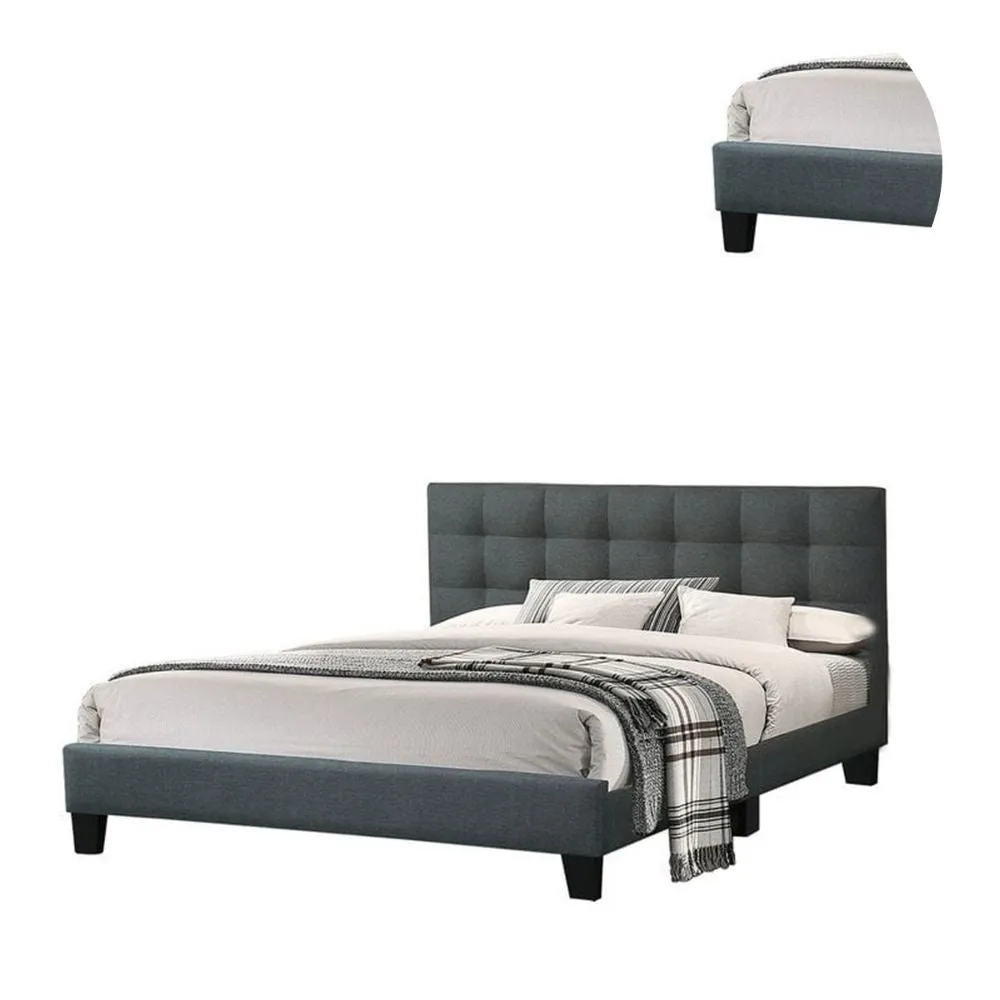 Dex California King Bed, Tufted Upholstery, Charcoal Gray By Casagear Home