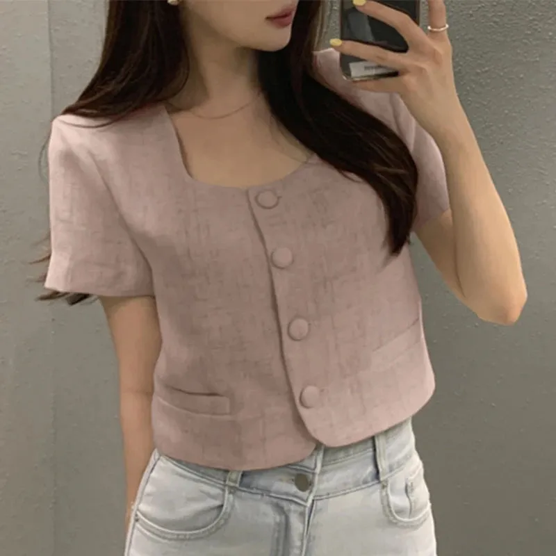 Elegant Casual Button Loose Short Sleeve Blouse