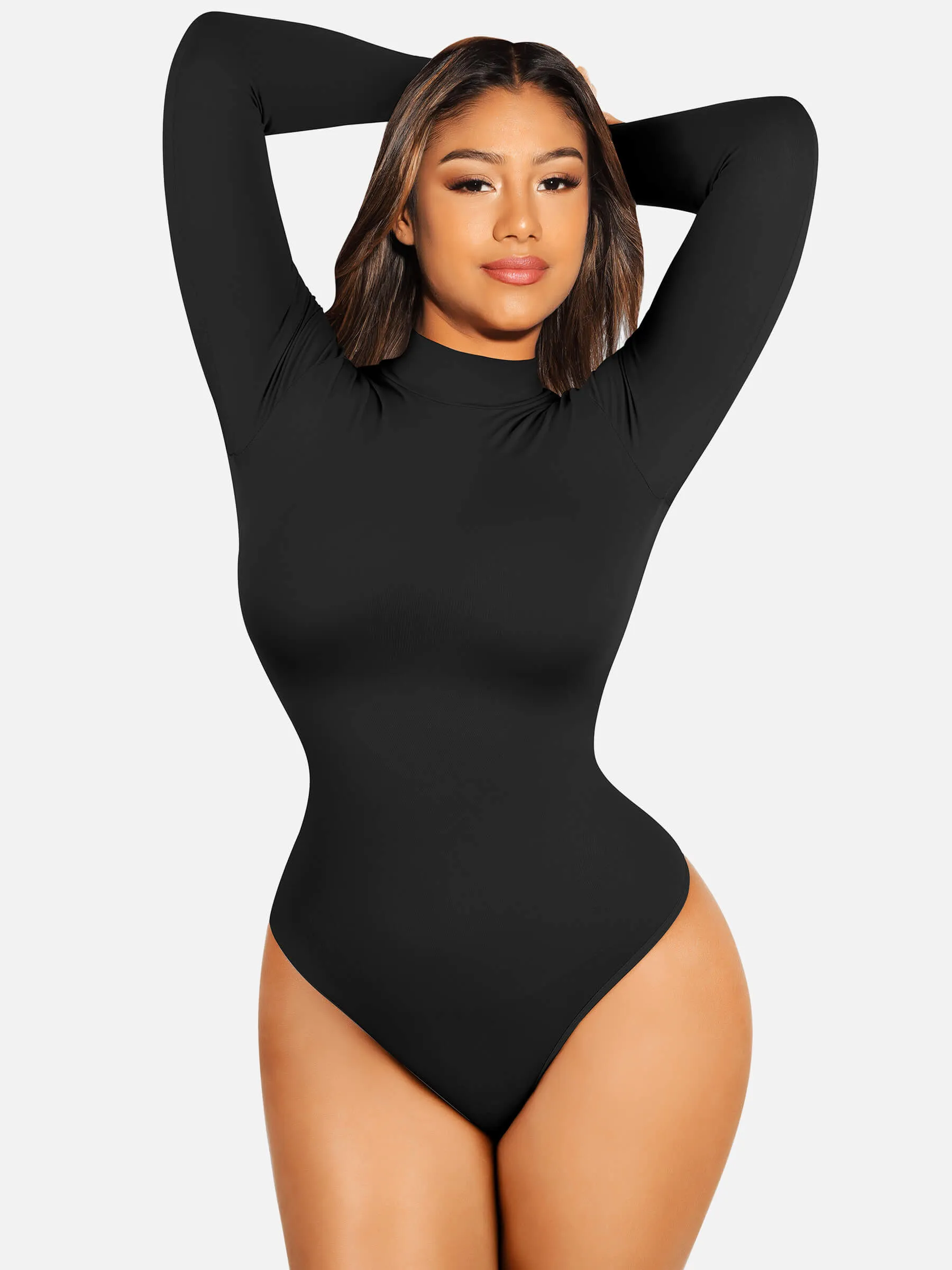 Feelingirl Long Sleeve Seamless Bodysuit Top Thong Bodysuit