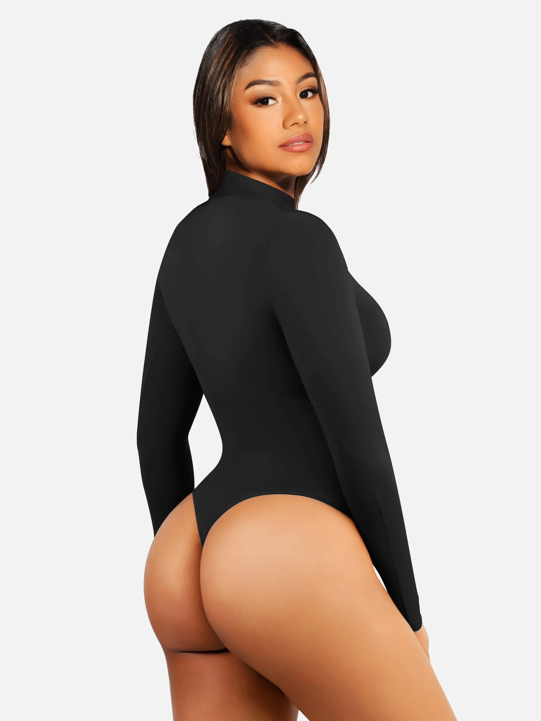 Feelingirl Long Sleeve Seamless Bodysuit Top Thong Bodysuit