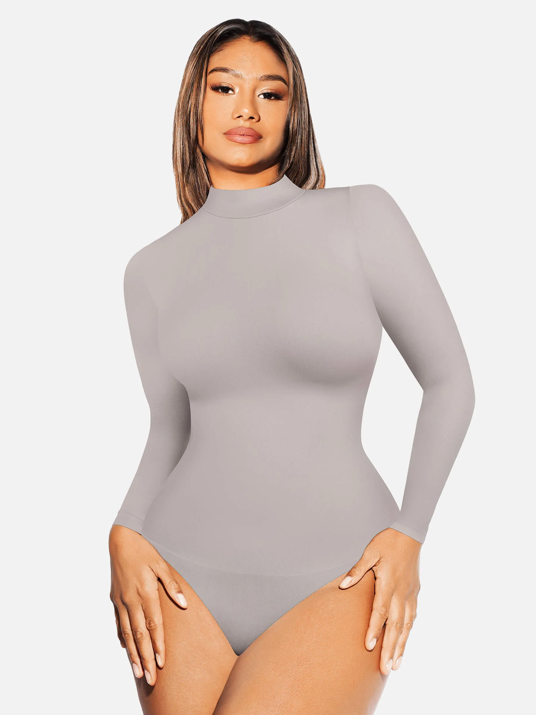 Feelingirl Long Sleeve Seamless Bodysuit Top Thong Bodysuit