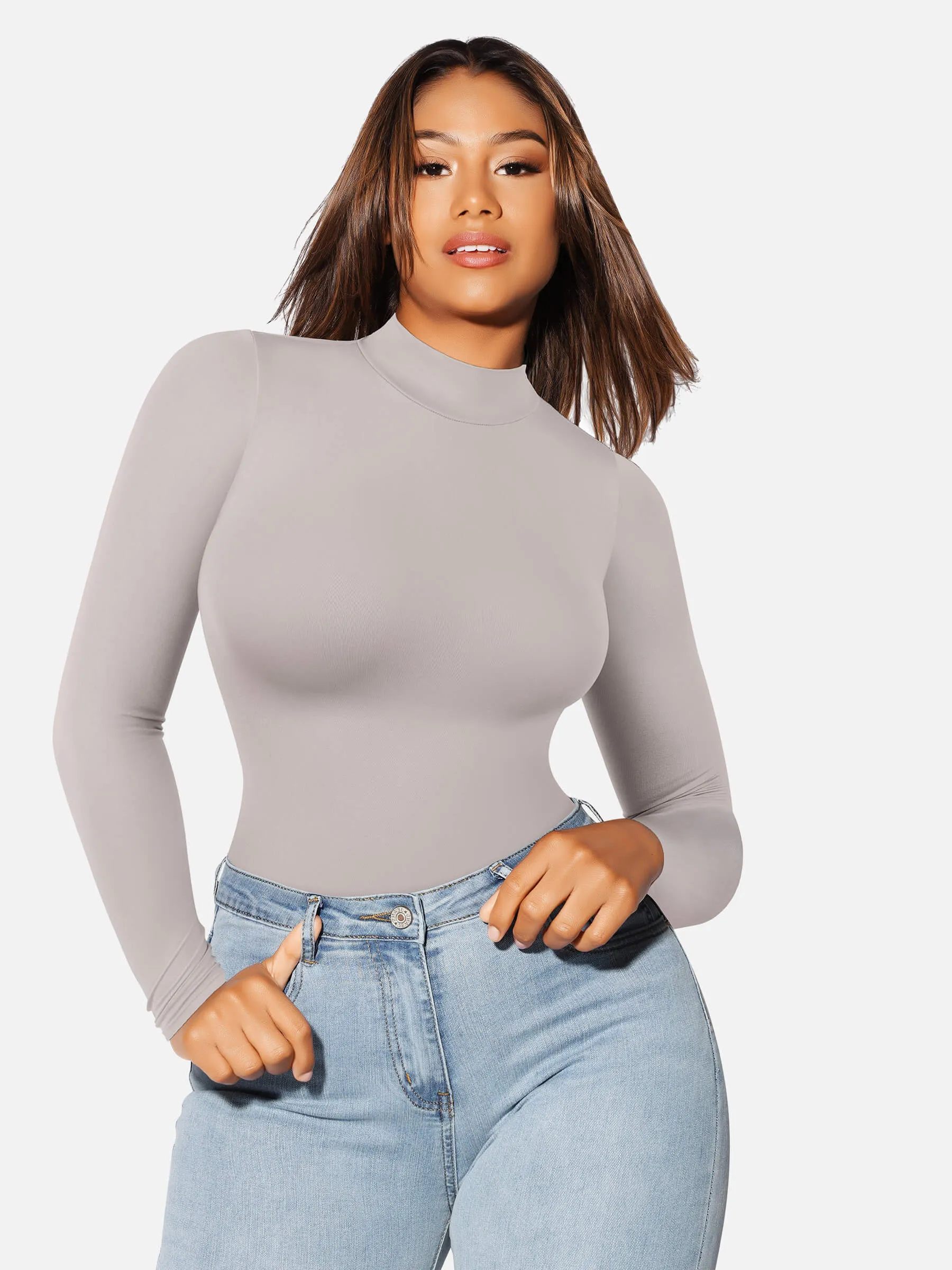 Feelingirl Long Sleeve Seamless Bodysuit Top Thong Bodysuit