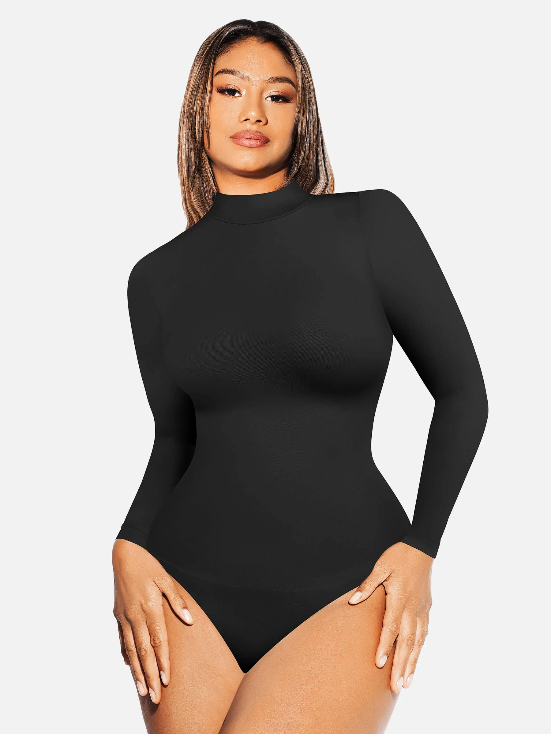 Feelingirl Long Sleeve Seamless Bodysuit Top Thong Bodysuit