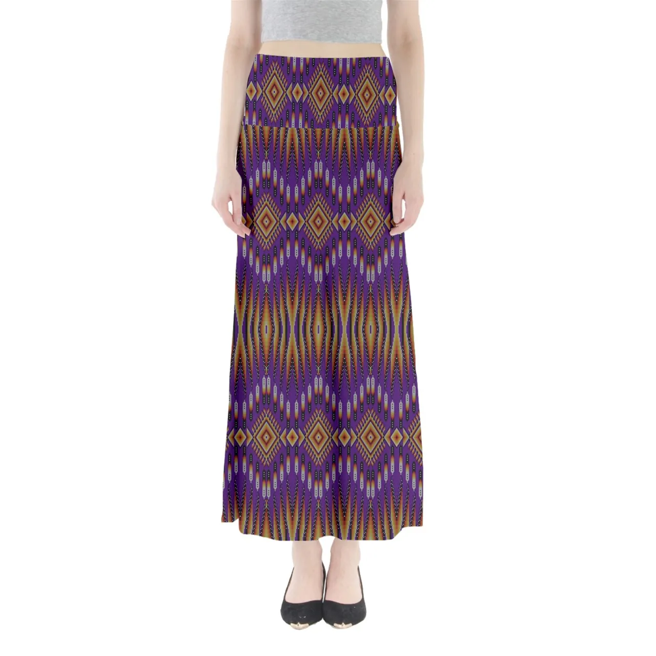 Fire Feather Purple Full Length Maxi Skirt