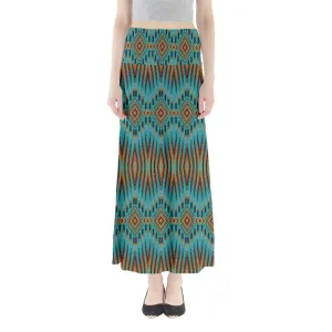 Fire Feather Turquoise Full Length Maxi Skirt