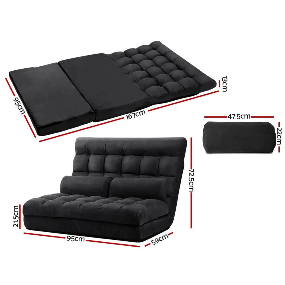 Folding Sofa Bed 2 Seater Suede Charcoal