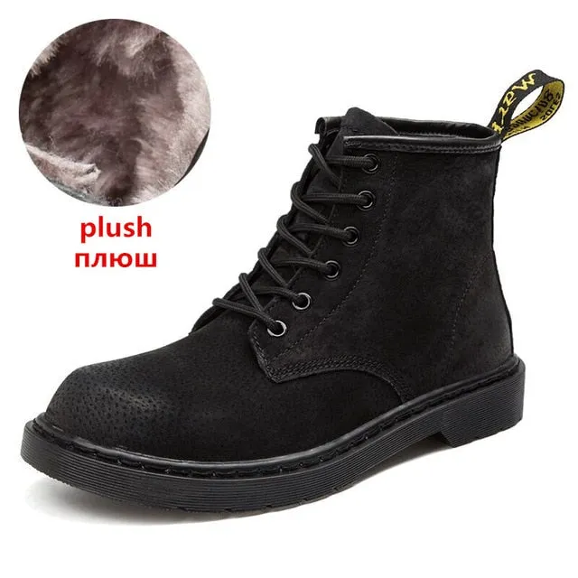 Genuine Leather Waterproof Warm Plush Ankle Boots