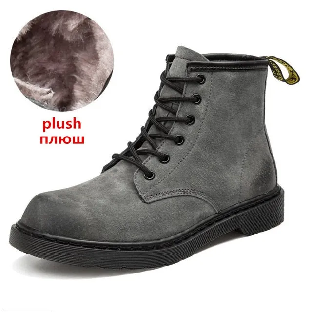 Genuine Leather Waterproof Warm Plush Ankle Boots