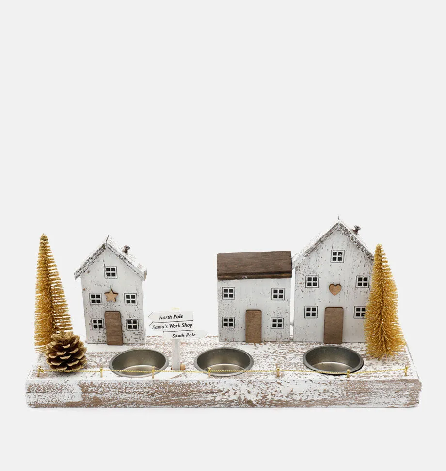 Gold Christmas Houses 3 Tealight Holder