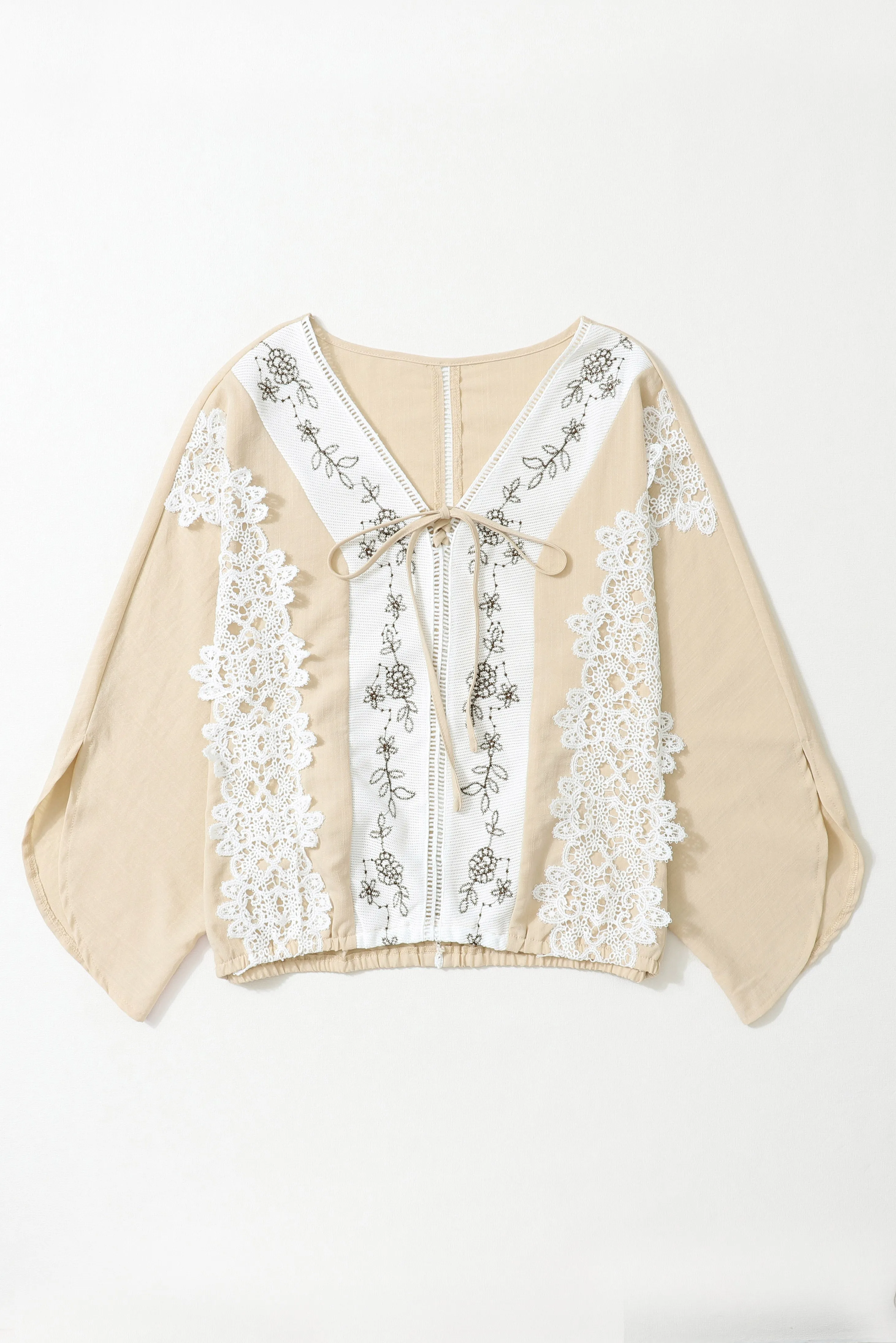 Golden Fleece Lace Crochet Patchwork Slit Sleeve Loose Blouse